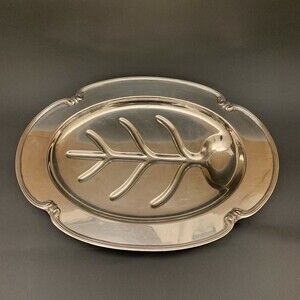 Major 4233 Silver-Plate Oval Meat Tray Platter Indented Tree Footed 16 7/8"